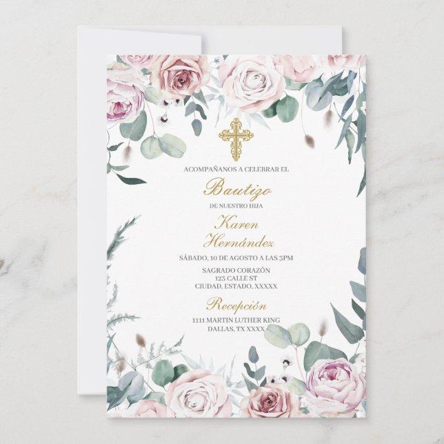 Invitación de bautismo para niña (Anverso)