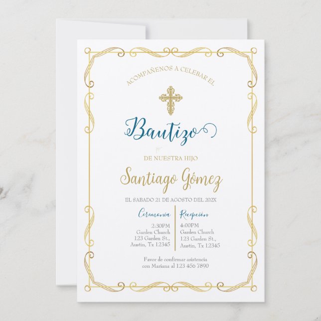 Invitación de bautismo para niño (Anverso)