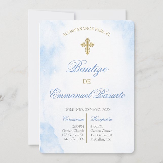 Invitación de bautismo para niño (Anverso)