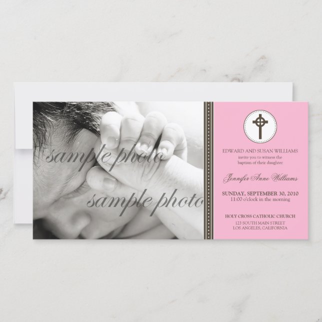 Invitación de bautismo rosa simple y dulce (Anverso)