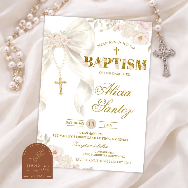 Invitación de Bautismo Rosario Coquette con Lazo d (Subido por el creador)