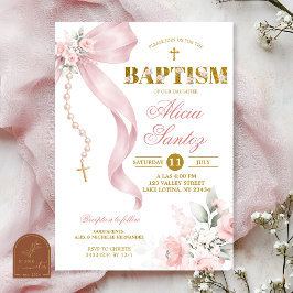 Invitación de Bautismo Rosario Coquette Elegante R