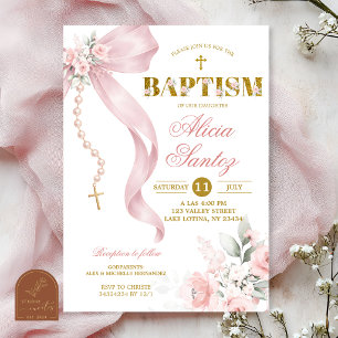 Invitación de Bautismo Rosario Coquette Elegante R