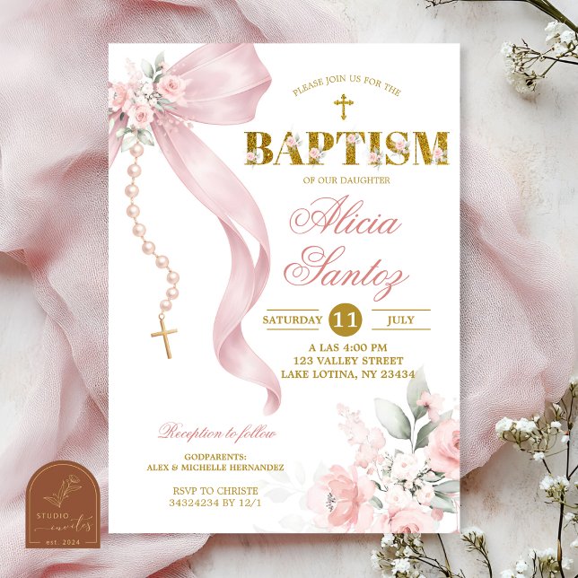 Invitación de Bautismo Rosario Coquette Elegante R (Subido por el creador)