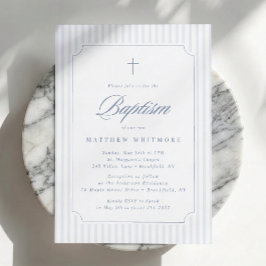 Invitación de Bautizo a Rayas Azul Gris Suave