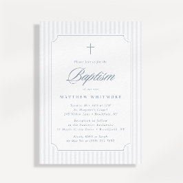 Invitación de Bautizo a Rayas Azul Gris Suave
