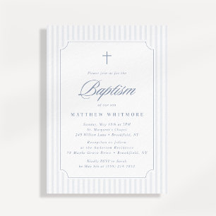 Invitación de Bautizo a Rayas Azul Gris Suave