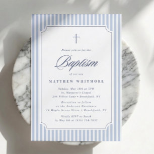 Invitación de Bautizo a Rayas Azules Claras