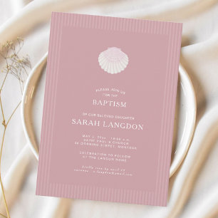 Invitación de bautizo a rayas rosadas polvorientas