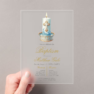 Invitación de bautizo acrílico con vela