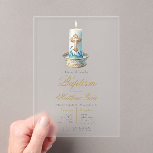 Invitación de bautizo acrílico con vela (Insitu (portátil))