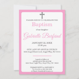 Invitación de Bautizo Aquarela Cruz Rosa y Gris