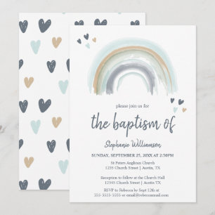 Invitación de Bautizo Arcoíris Boho Azul