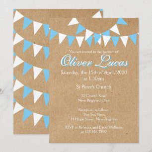 Invitación de Bautizo Azul de Baby Bunting