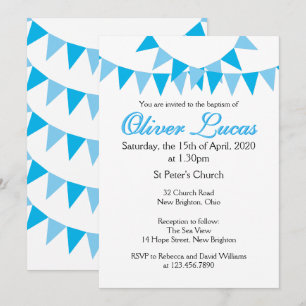 Invitación de Bautizo Azul de Baby Bunting