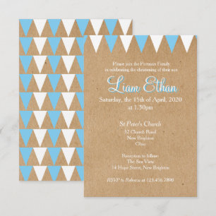 Invitación de Bautizo Azul de Baby Bunting