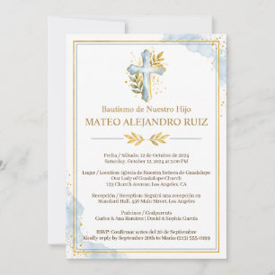Invitación de Bautizo Bilingüe Niño Cruz Dorada