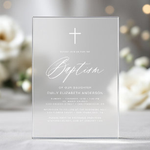 Invitación de Bautizo Blanca con Letra Minimalista