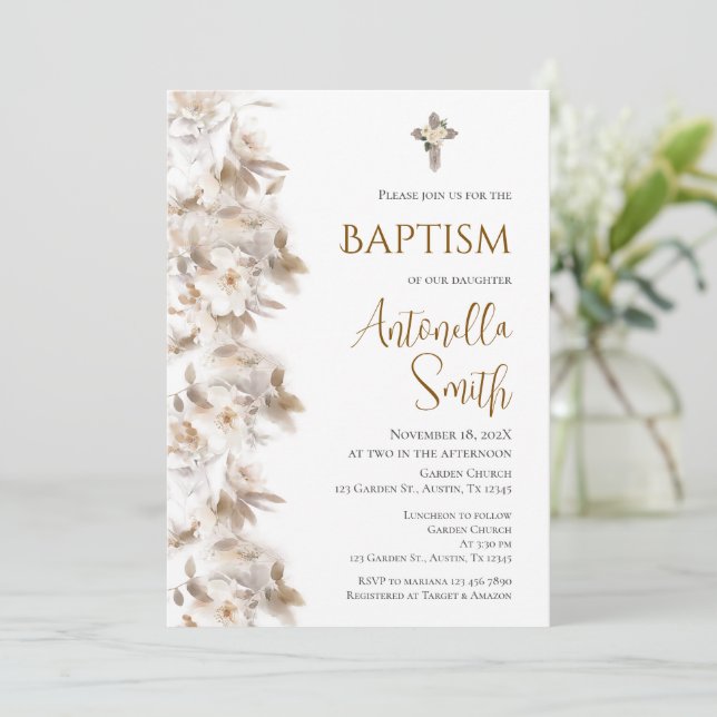 Invitación de Bautizo Boho (Anverso de pie)