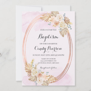 Invitación de bautizo boho rosa para niña