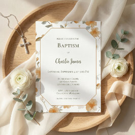 Invitación de bautizo Botánico Amarillo Cálido