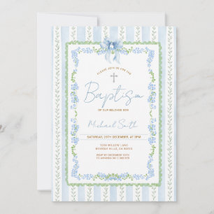 Invitación de Bautizo Botánico Azul Niño Bautismo