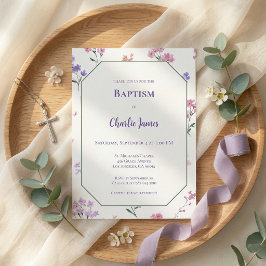 Invitación de Bautizo Botánico Rosa Púrpura