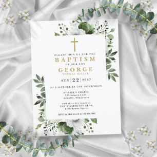 Invitación de Bautizo Botánico Verde Oliva Moderno