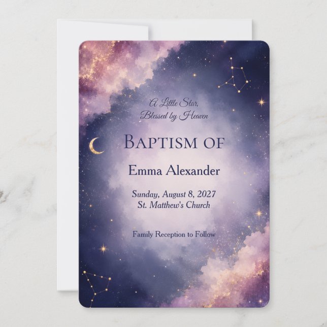 Invitación de Bautizo Celestial | Galaxia de Acuar (Anverso)