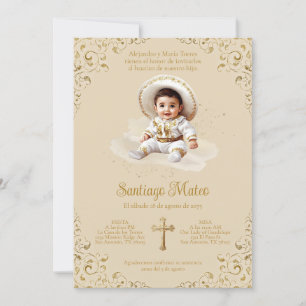 Invitación de Bautizo Charro - Niño - Beige y Dora