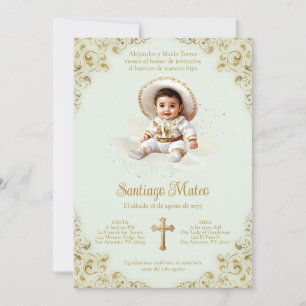 Invitación de Bautizo Charro – Niño – Sage y Oro