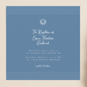 Invitación de bautizo clásica moderna azul profund