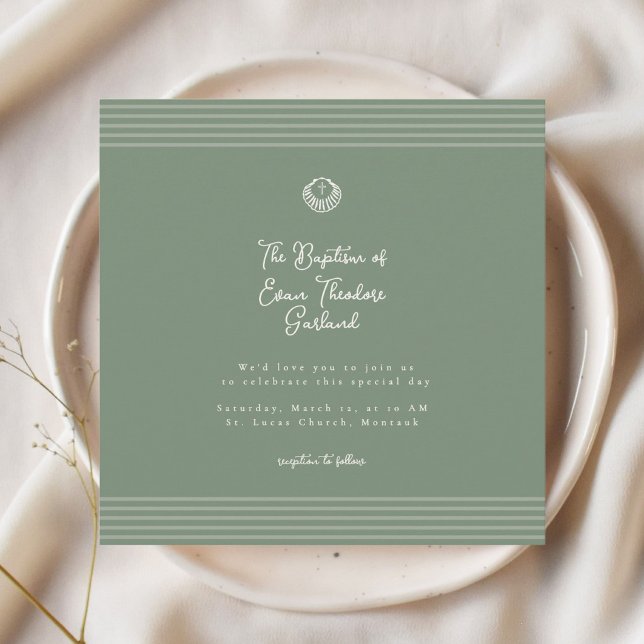 Invitación de bautizo clásica moderna en verde sal (Subido por el creador)