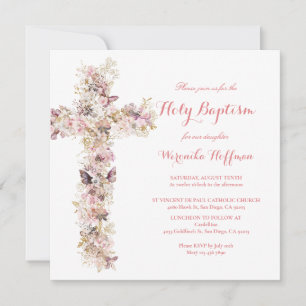 Invitación de Bautizo con Acuarela Floral de Prima