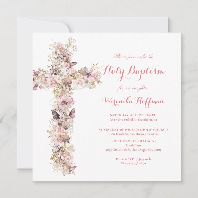 Invitación de Bautizo con Acuarela Floral de Prima (Anverso)