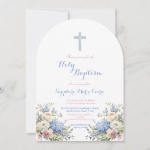 Invitación de Bautizo con Acuarela Floral de Prima