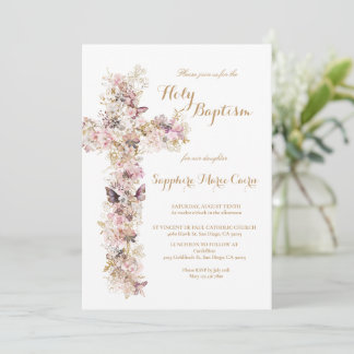 Invitación de Bautizo con Acuarela Floral de Prima