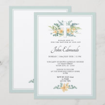 Invitación de Bautizo con Acuarela Floral Verde