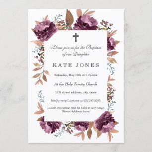 Invitación de Bautizo con Acuarela Morada Bloom