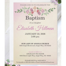 Invitación de Bautizo con Acuarela Rosa Polvo y Am