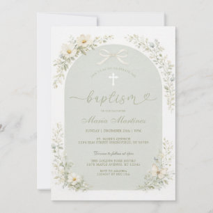 Invitación de Bautizo con Arco de Flores Silvestre