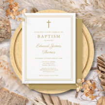 Invitación de Bautizo con Borde de Oro Chic Elegan