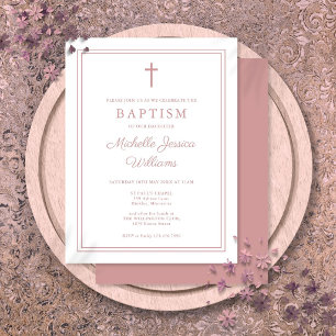 Invitación de Bautizo con Borde Elegante de Rosa P