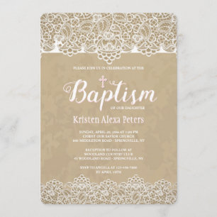 Invitación de Bautizo con Bordes de Encaje