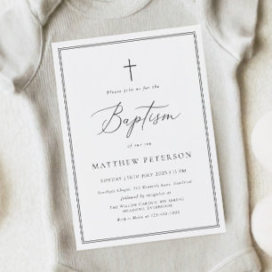 Invitación de Bautizo con Caligrafía Negra Elegant