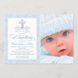 Invitación de Bautizo con Cruz de Niño en Damasco