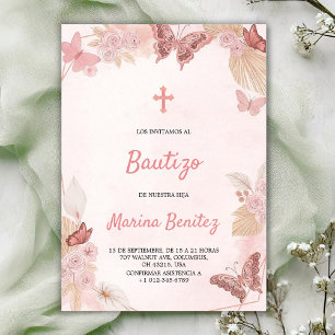 Invitación de bautizo con diseño floral