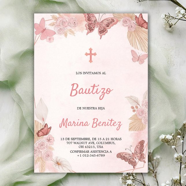 Invitación de bautizo con diseño floral  (Subido por el creador)