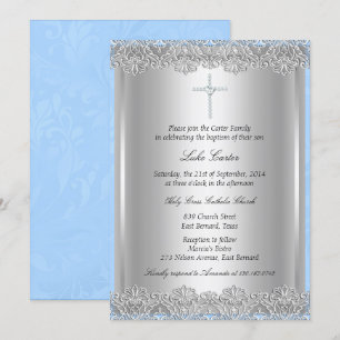 Invitación de bautizo con encaje y cruz