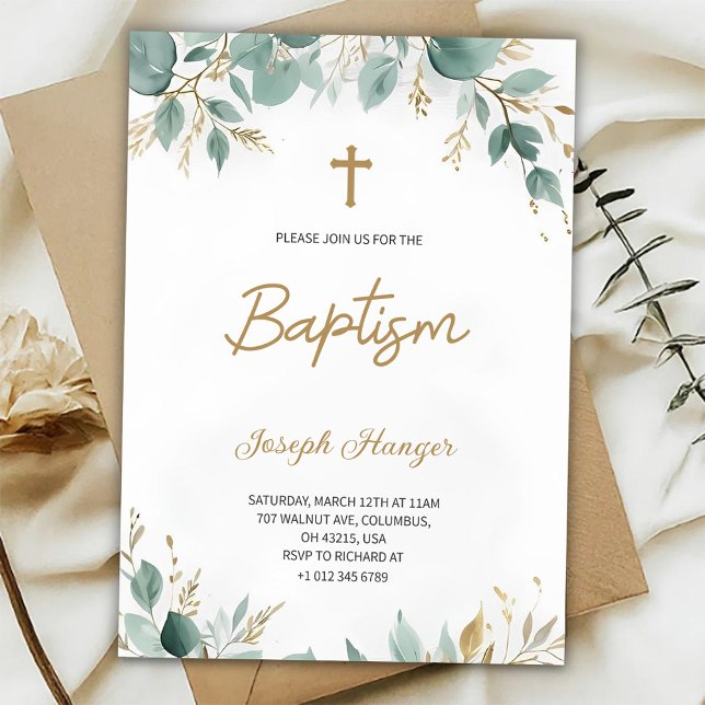invitación de bautizo con floral elegante  (Subido por el creador)